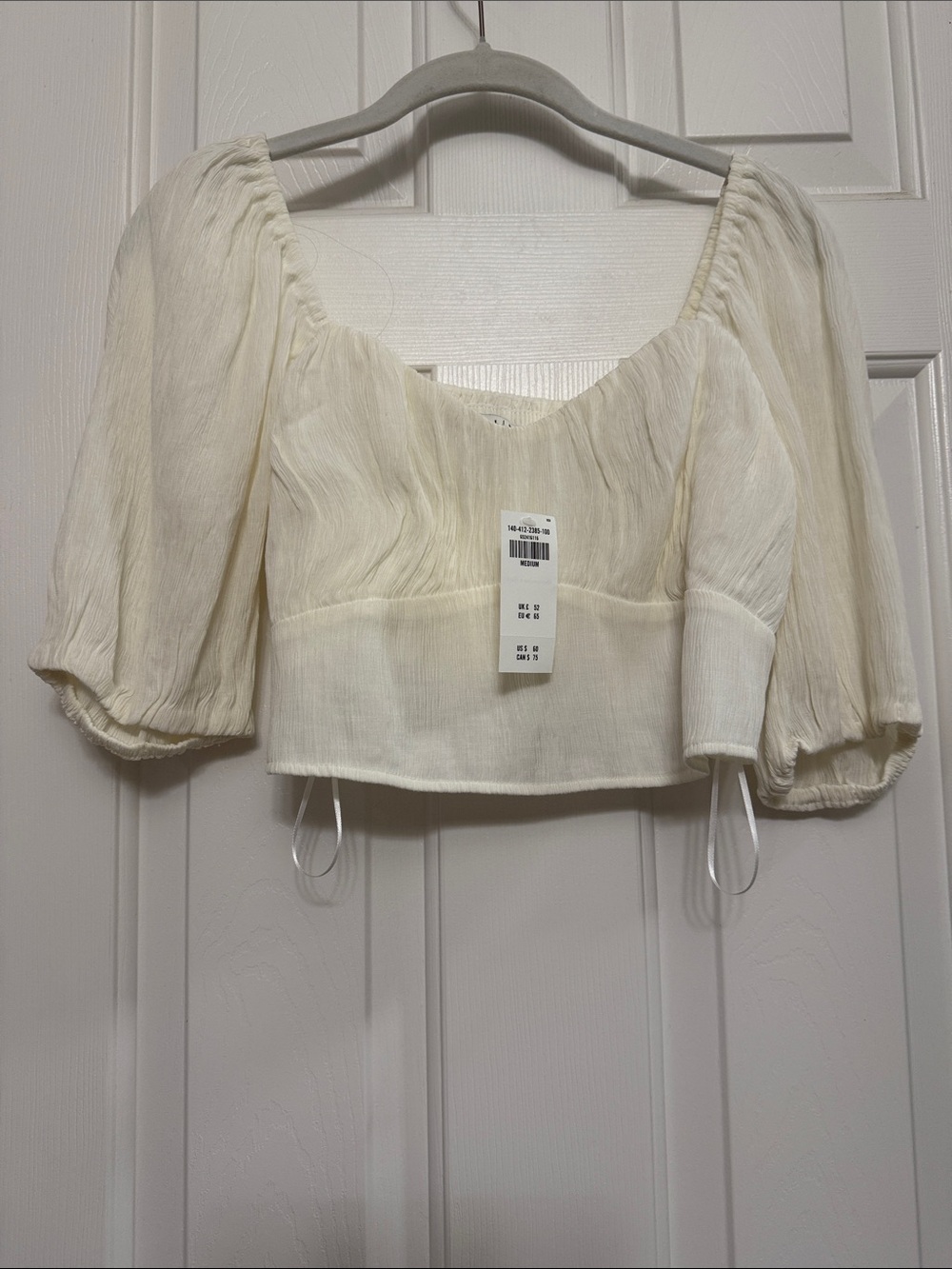 Abercrombie & Fitch Cream Square Neck Puff Sleeve Crop Top